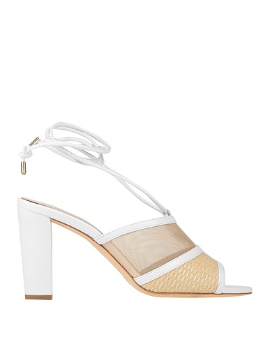 MIA BECAR Sandals White Leather, Textile fibers