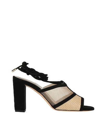 MIA BECAR Sandals Black Leather, Textile fibres