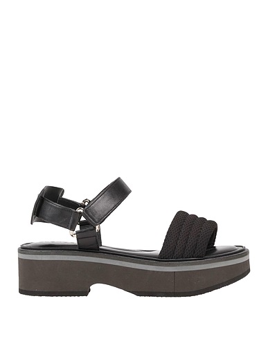 CLERGERIE Sandals Black Lambskin, Textile fibers