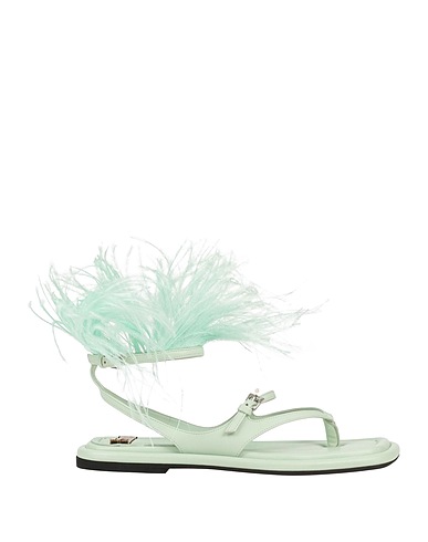 N°21 Flip flops Light green Leather, Feathers