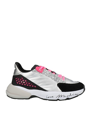 LOVE MOSCHINO Sneakers Silber Leder, Gewebefasern, Andere Fasern
