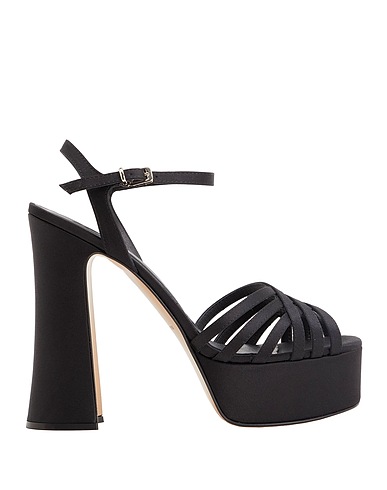 8 by YOOX Sandals SATIN PLATFORM SANDALS
 Black Textile fibers