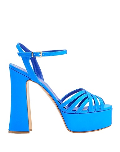 8 by YOOX Sandals SATIN PLATFORM SANDALS
 Bright blue Textile fibres
