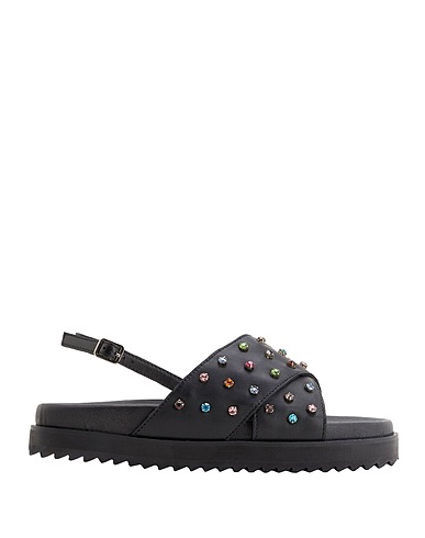 8 by YOOX Sandali LEATHER EMBELLISHED CROSS CHUNKY SANDALS
 Nero 100% Pelle ovina