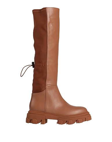 GIA BORGHINI Boots Brown Soft Leather, Textile fibers