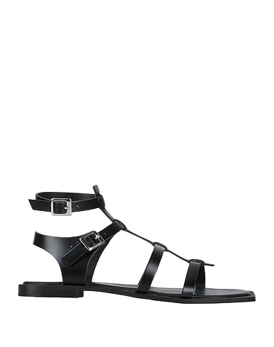 CAFèNOIR Sandals Black Soft Leather, Textile fibers