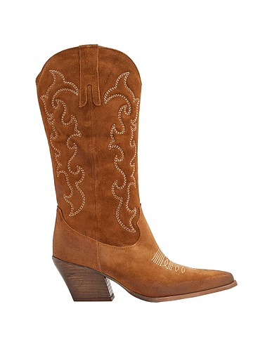 8 by YOOX Сапоги LEATHER WESTERN HIGH BOOT Коричневый 100% Телячья кожа