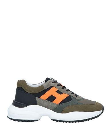 HOGAN Sneakers Vert militaire Cuir, Fibres textiles