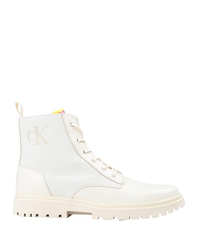 CALVIN KLEIN JEANS Ankle boot White Leather, Recycled cotton