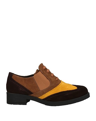 DANIELE ANCARANI Laced shoes Mustard Leather, Textile fibres