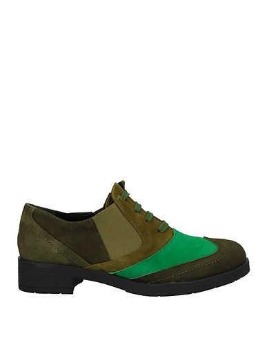 DANIELE ANCARANI Laced shoes Green Leather, Textile fibres