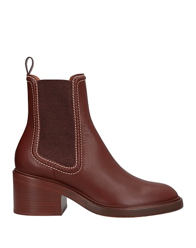 CHLOÉ Ankle boot Brown Soft Leather, Textile fibres