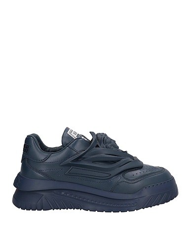VERSACE Sneakers Navy blue Soft Leather, Textile fibres