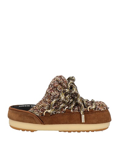 MOON BOOT Mules and clogs Khaki Leather, Textile fibers