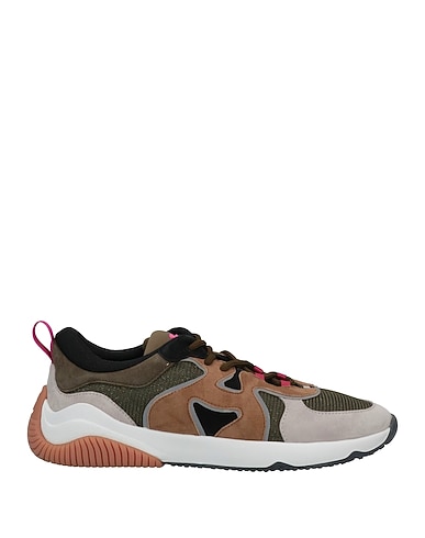 HOGAN Sneakers Military green Leather, Textile fibers