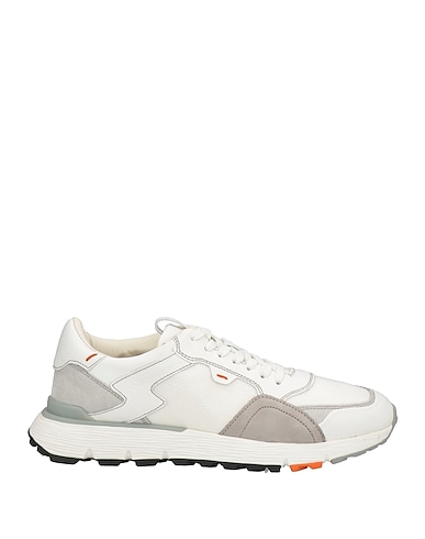SANTONI Sneakers White Leather, Textile fibers