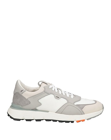 SANTONI Sneakers Grey Leather, Textile fibers