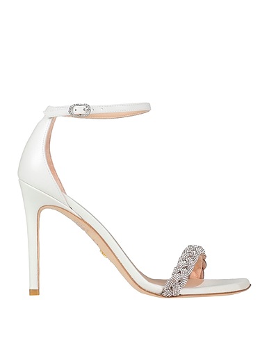 STUART WEITZMAN Sandals White Soft Leather, Textile fibers