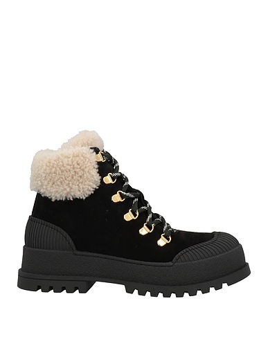 POLLINI Ankle boot Black Leather, Textile fibres