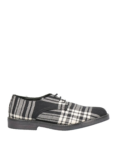 PAUSE Laced shoes Black Soft Leather, Textile fibres