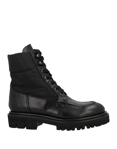 ANNA F. Ankle boot Black Leather, Textile fibres