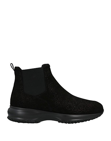 HOGAN Ankle boot Black Leather, Elastic fibres