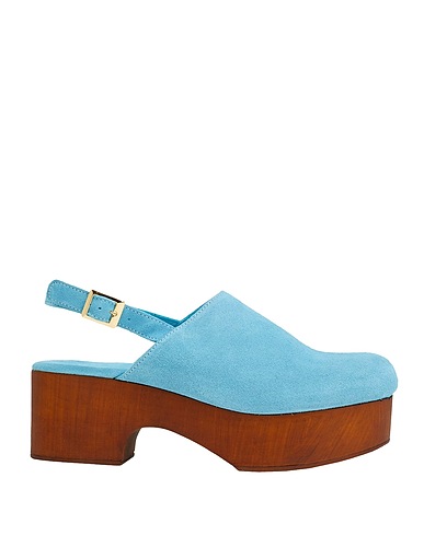 8 by YOOX Mule e zoccoli LEATHER OPEN-TOE MULES
 Celeste 100% Pelle di vitello