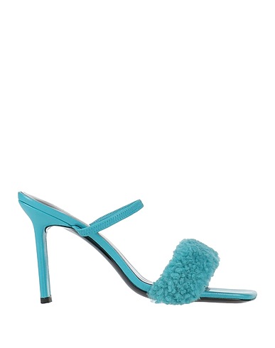 BY FAR Sandals Turquoise Shearling, Soft Leather