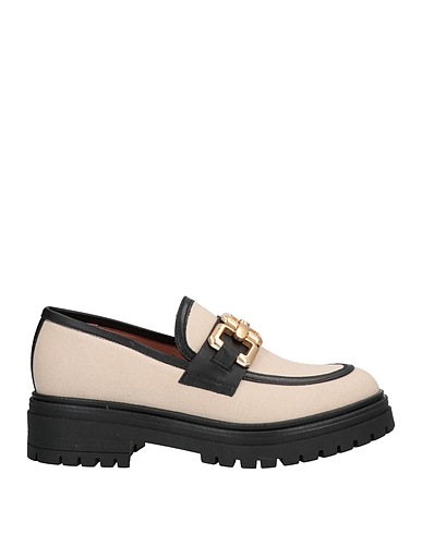 BALDININI Loafers Beige Soft Leather, Textile fibers