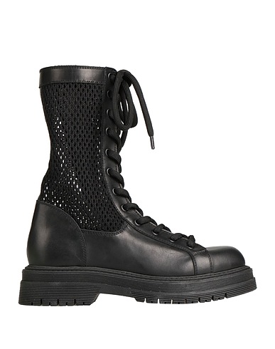 MICH SIMON Ankle boot Black Soft Leather, Textile fibers