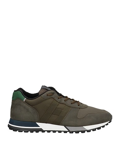 HOGAN Sneakers Dark green Soft Leather, Textile fibres