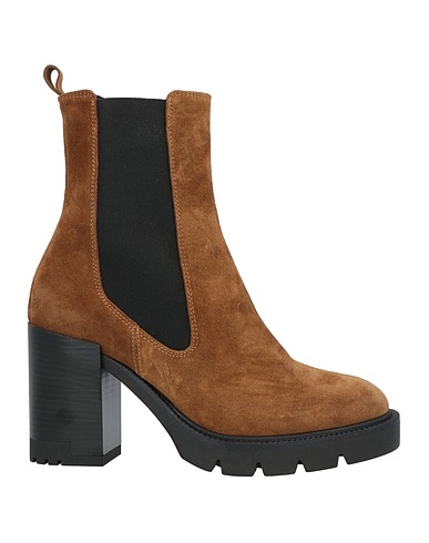 JANET & JANET Ankle boot Camel Leather, Elastic fibres