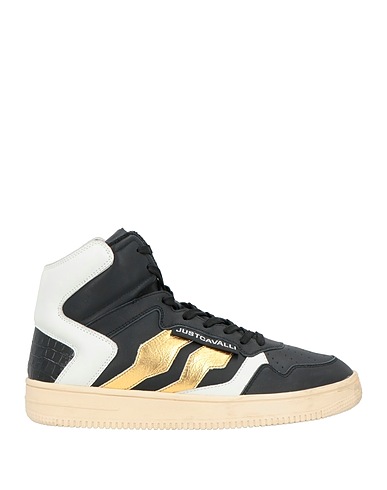 JUST CAVALLI Sneakers Black Soft Leather, Textile fibres