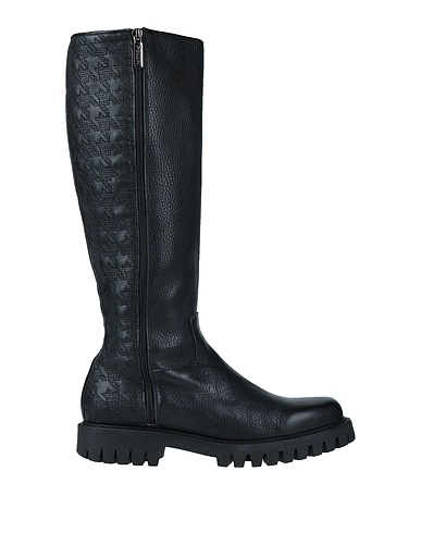POLLINI Boots Black Soft Leather, Textile fibers