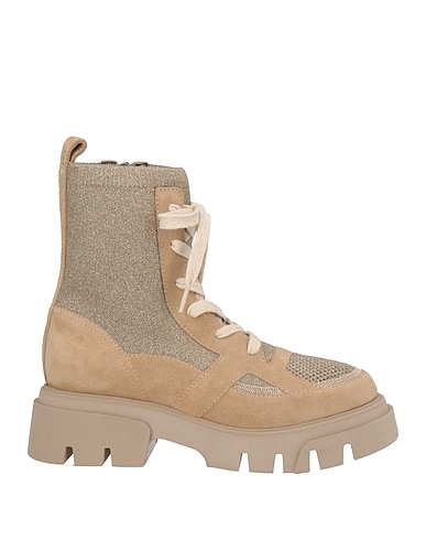BRUNELLO CUCINELLI Ankle boot Beige Leather, Textile fibers