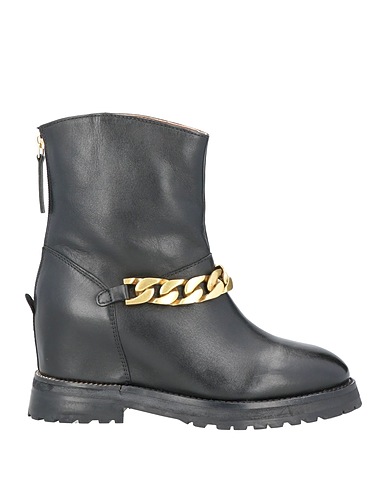 EMANUÉLLE VEE Ankle boot Black Leather, Textile fibres