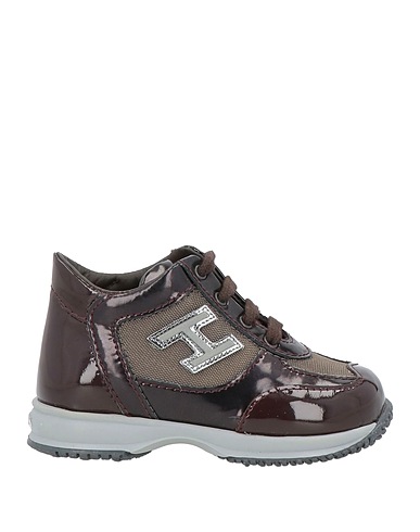 HOGAN Sneakers Dark brown Soft Leather, Textile fibres