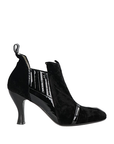 MALLONI Ankle boot Black Leather, Textile fibers