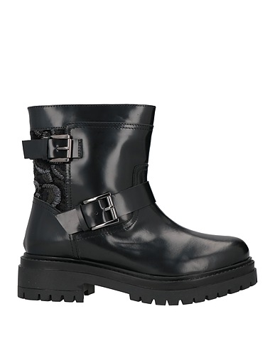 CORAL BLUE Ankle boot Black Leather, Textile fibers