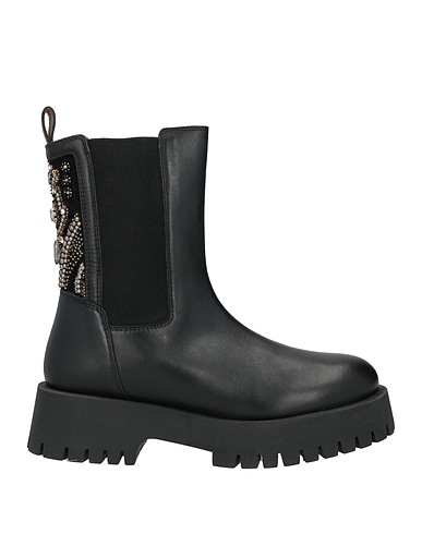 CORAL BLUE Ankle boot Black Soft Leather, Textile fibres