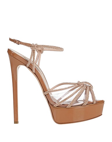 CASADEI Sandales Camel Cuir, Fibres textiles