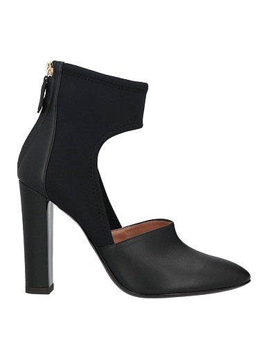 POLLINI Ankle boot Black Soft Leather, Textile fibers