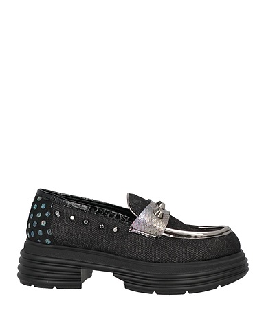 MICH SIMON Loafers Black Soft Leather, Textile fibres