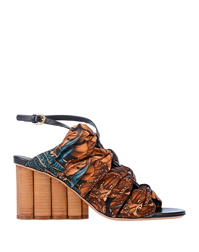 FERRAGAMO Sandals Brown Soft Leather, Textile fibers