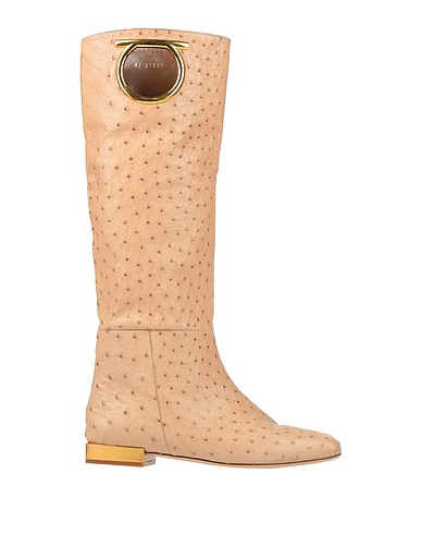 FERRAGAMO Stiefel Beige Straussenleder