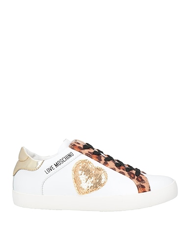 LOVE MOSCHINO Sneakers White Soft Leather, Textile fibers