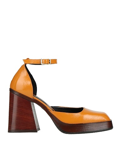 BRANDO SHOES Court Orange Leather, Wood