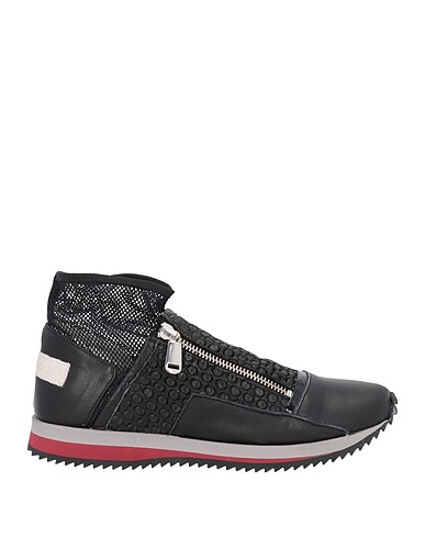 MALLONI Sneakers Black Soft Leather, Textile fibres