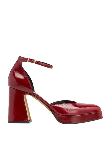 8 by YOOX Court LEATHER PLATFORM TALL PUMPS Burgundy 100% Calfskin