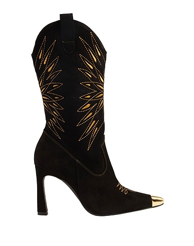 8 by YOOX Boots SPLIT LEATHER POINTY-DETAIL WESTERN BOOT Black 100% Calfskin
